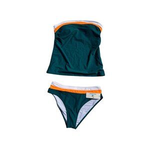 Two-Piece Tankini Swimsuit With Green White & Orange Colorblock Design By Beachs